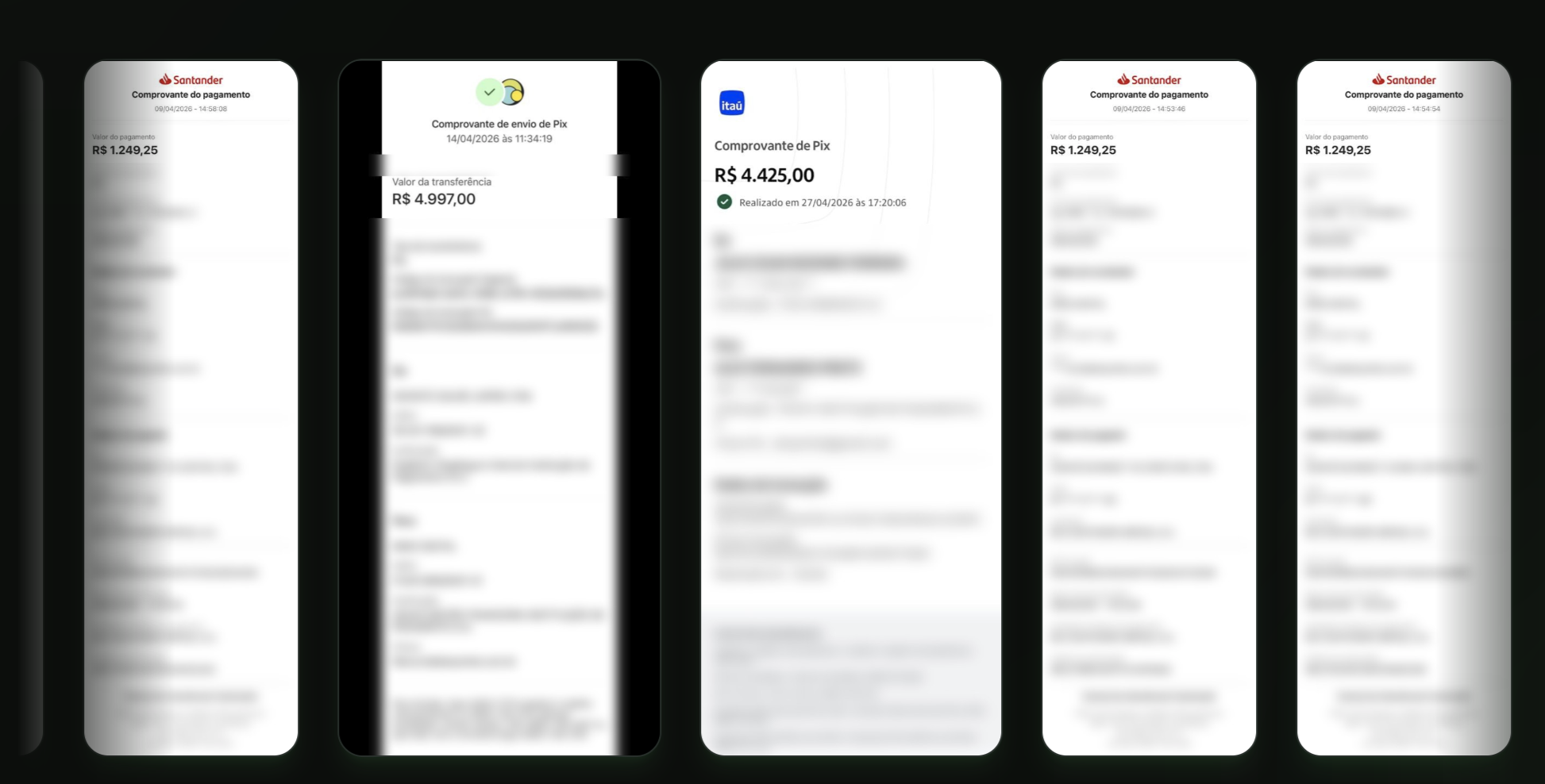 Comprovantes de pagamento Pix de clientes